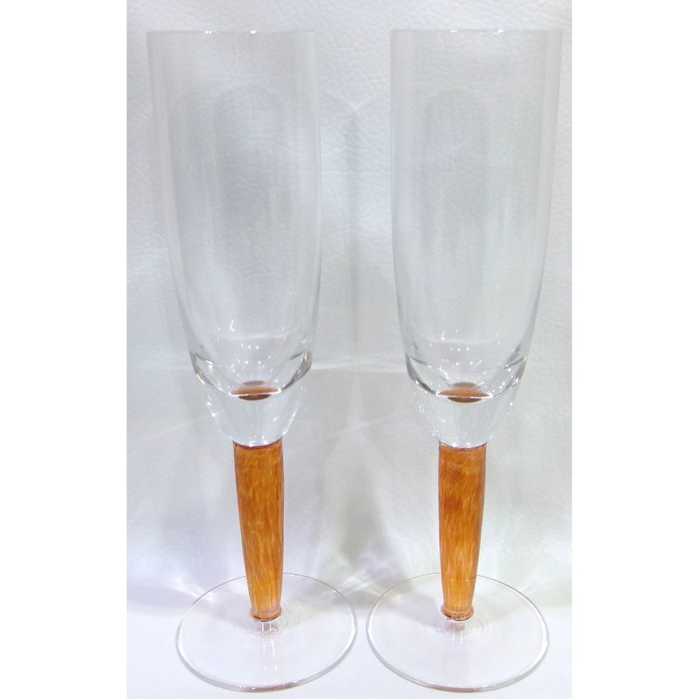 Pair of Fire by Denby Caramel Spice Glass Champagne Flutes